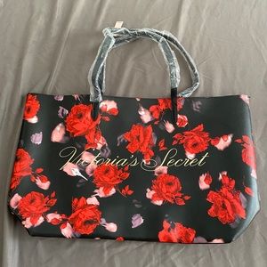 Red & Black Victorias Secret Floral Limited Edition Tote